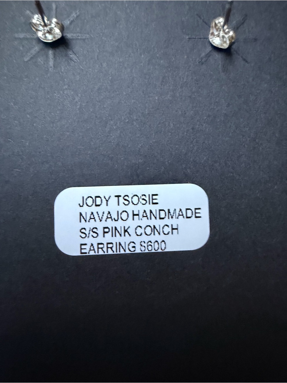 Jody Tsosie Navajo Pink Conch Cabochon Linear Earrings - Picture 3 of 4